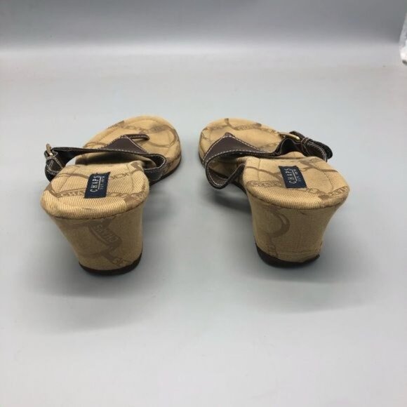 chaps brown wedged buckle high heels sandals flip flats 9.5 READ - Picture 9 of 11